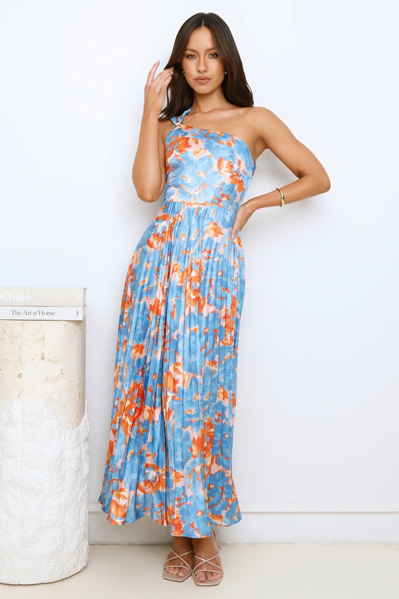 Dressed And Ready One Shoulder Satin Maxi Dress Blue