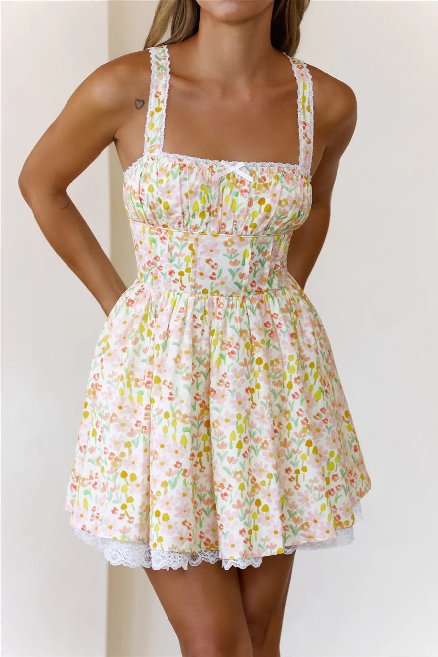 Cottage Charm Milkmaid Mini Dress Yellow