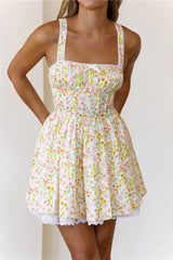 Cottage Charm Milkmaid Mini Dress Yellow