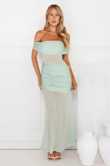 Dewdrop Dream Off Shoulder Mesh Maxi Dress Sage