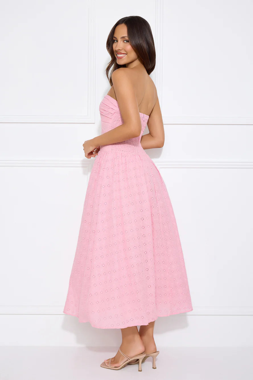 City Of Stars Strapless Embroidered Midi Dress Pink