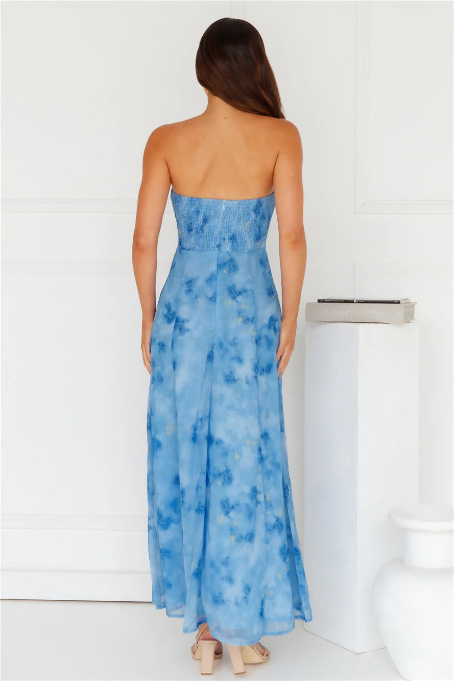 Elsa Strapless Maxi Dress Blue