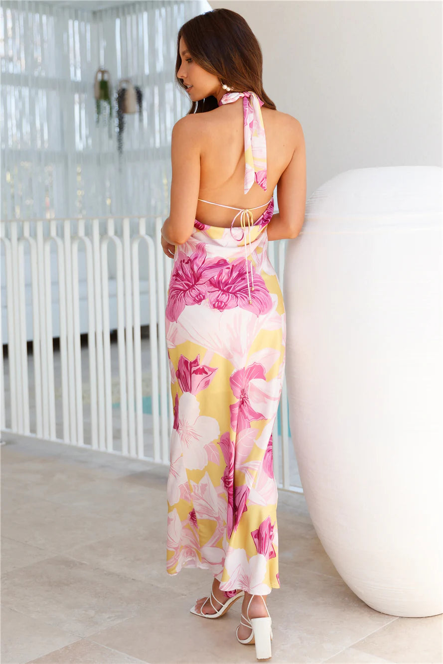 Glitz Show Satin Maxi Dress Yellow