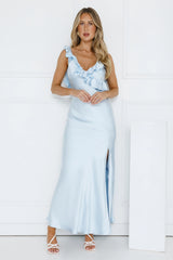 Chasing The Spark Satin Maxi Dress Blue