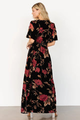 Uma Velvet Maxi Dress | Merlot + Black Floral