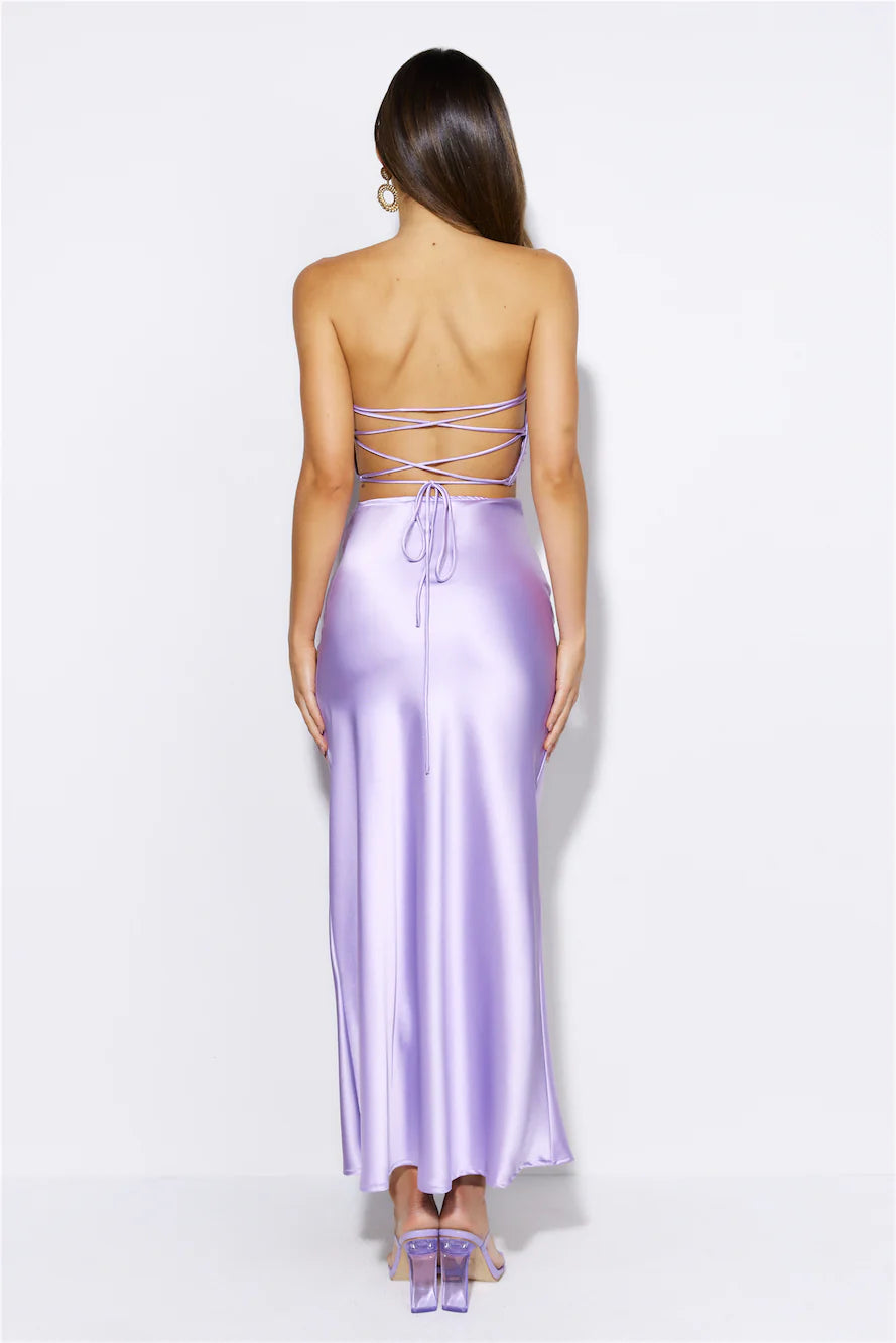 VIPs Accepted Satin Midi Skirt Lilac