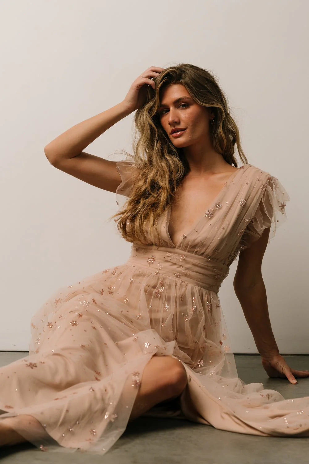 Nova Shimmer Maxi Dress | Natural + Blush