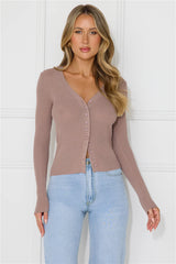 Buttoned Up Ribbed Long Sleeve Top Brown