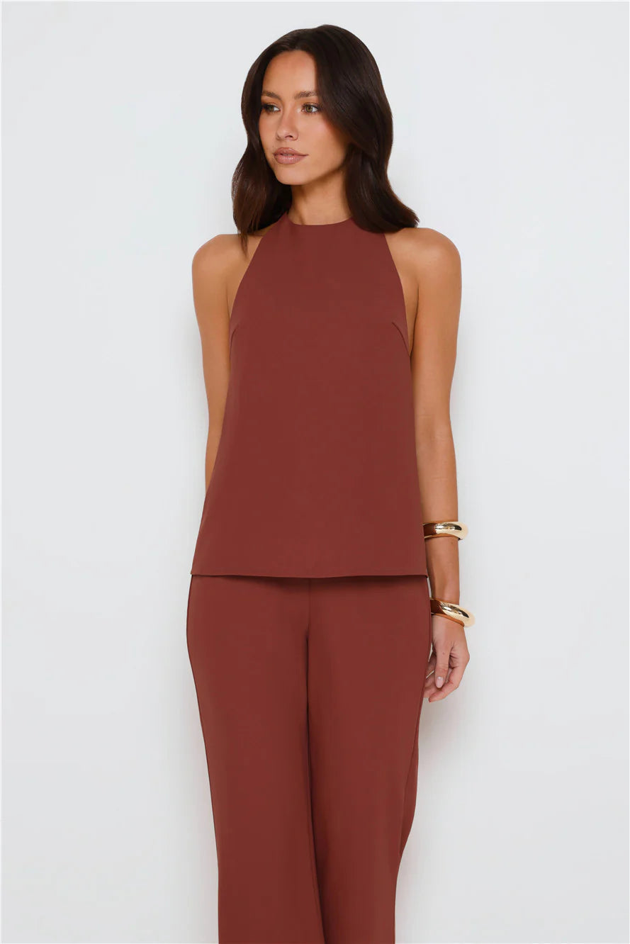 Clean Slate Tailored Halter Top Brown