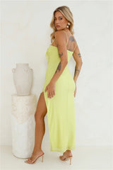 Gleaming Days Mesh Frill Maxi Dress Lime