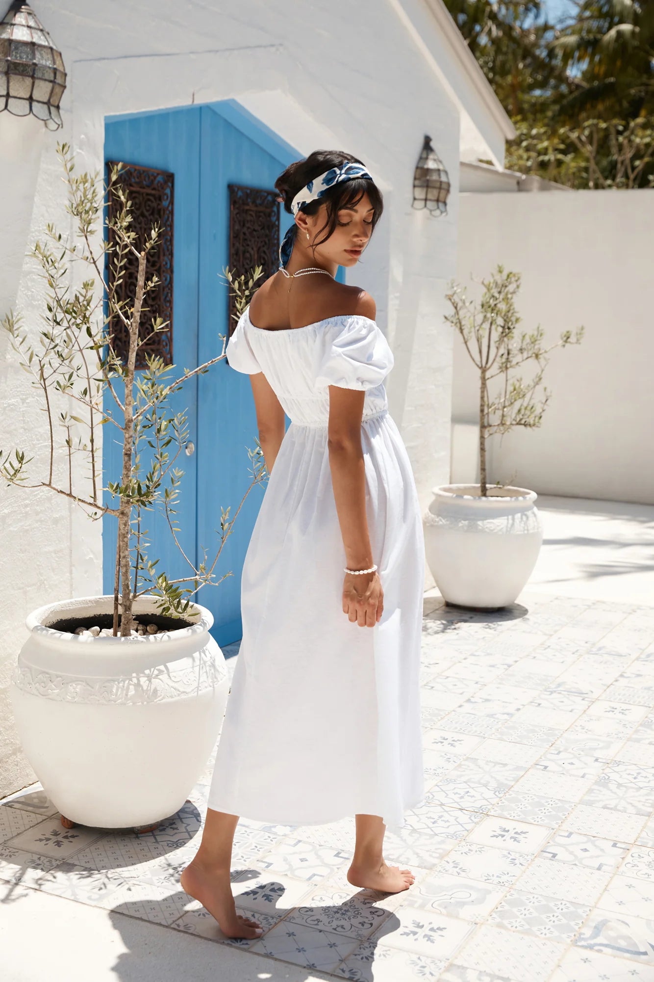 Beach Bonfire Off Shoulder Midi Dress White