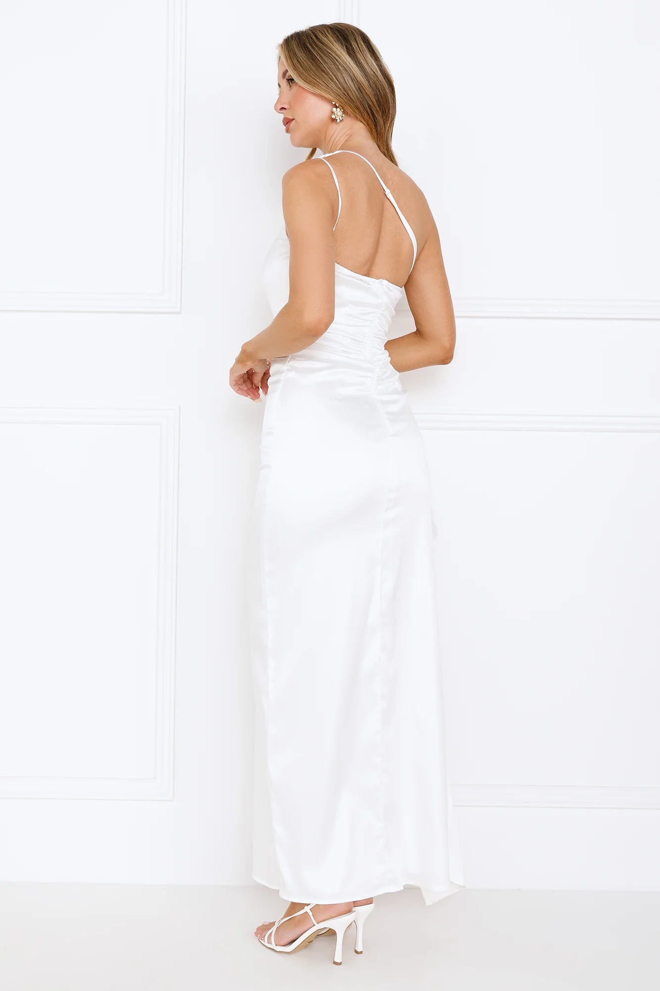 Extra Special One Shoulder Satin Maxi Dress White
