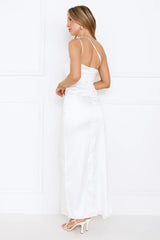 Extra Special One Shoulder Satin Maxi Dress White