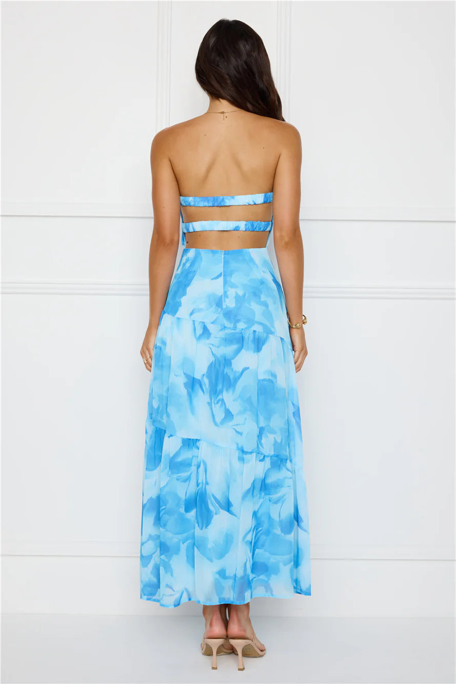 Azure Allure Strapless Maxi Dress Blue