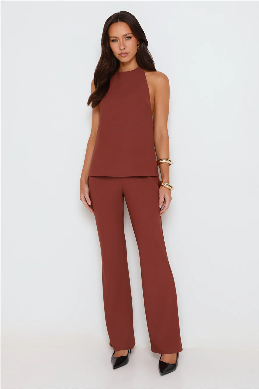 Clean Slate Tailored Halter Top Brown