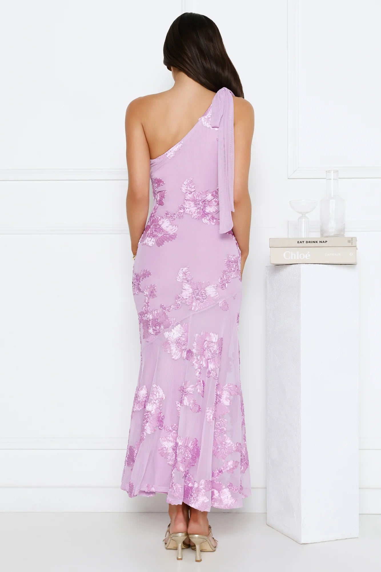 Glossy Girl One Shoulder Mesh Maxi Dress Lilac