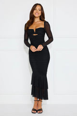 Dreamy Collection Mesh Long Sleeve Maxi Dress Black