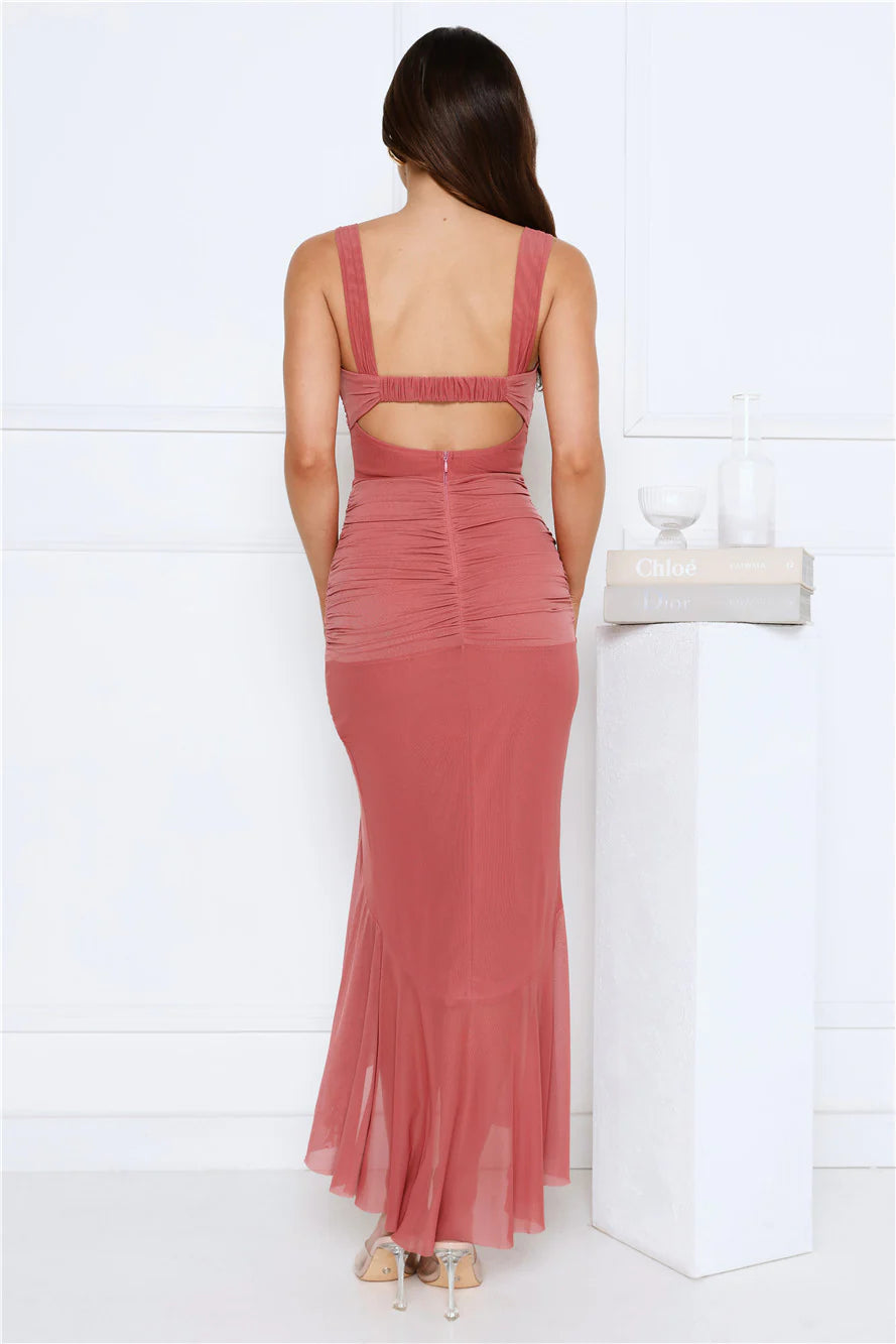 Twilight Whispers Mesh Maxi Dress Rose