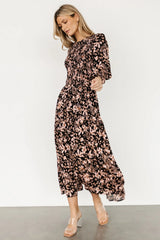 Rochelle Smocked Midi Dress | Black Multi Floral