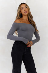 BASE  Flawless Off Shoulder Long Sleeve Top Charcoal