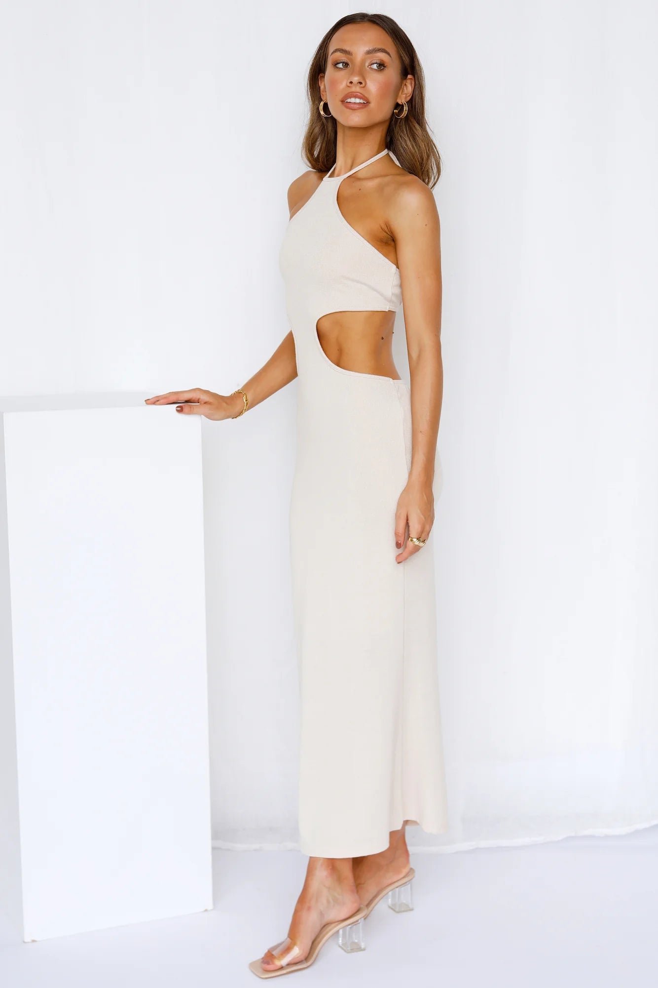 Falling Through Maxi Dress Beige