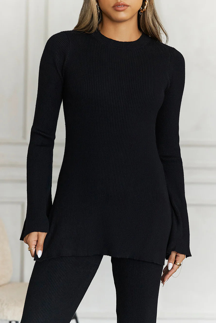 Cozy Holidays Long Sleeve Ribbed Top Black