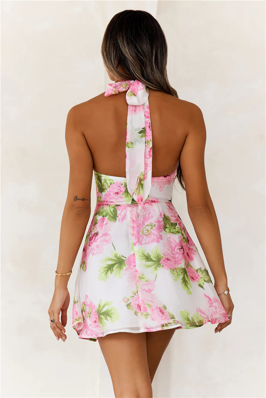 Flower Markets Halter Mini Dress Pink