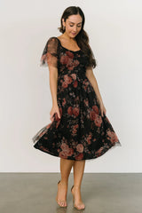 Gwyneth Tulle Midi Dress | Black Multi