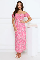 Chic Bloom Society Off Shoulder Maxi Dress Pink