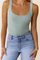 BASE Luxe Rib Everyday Staple Singlet Top Sage