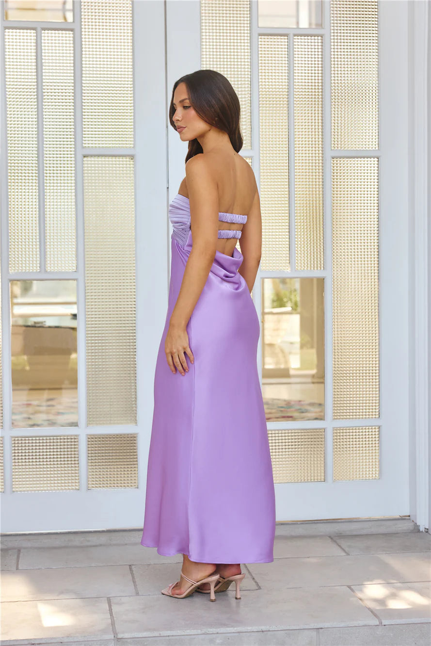 Cotton Candy Kisses Strapless Satin Maxi Dress Purple