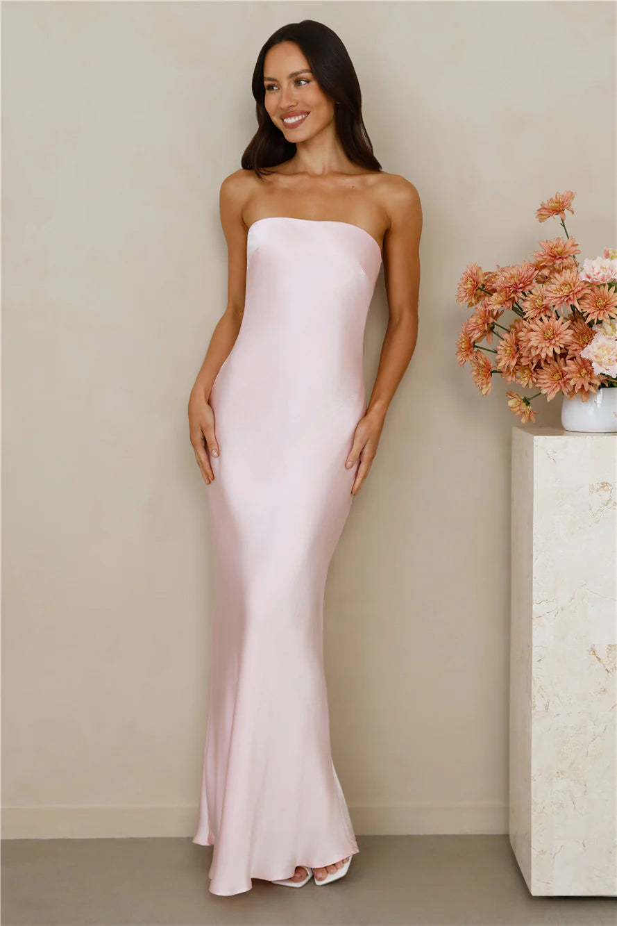 The Felicity Strapless Satin Maxi Dress Pink