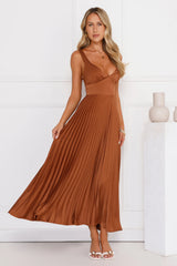 Evening Reverie Pleated Maxi Dress Brown