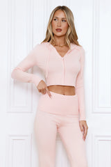 BASE Off Duty Model Cropped Knit Zip Hoodie Pink