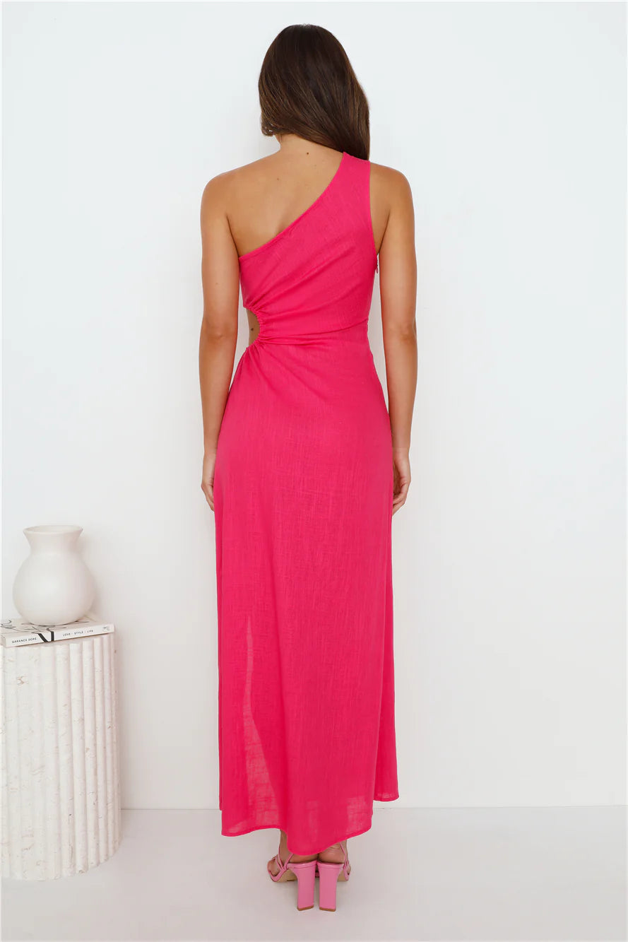 What's Your Name One Shoulder Maxi Dress Hot Pink