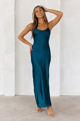 Alluring Nights Satin Slip Maxi Dress Green
