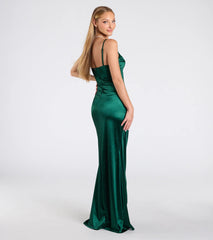 Michelle Applique Trim Wrap Satin Formal Dress