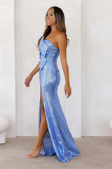 Enchanted Sparkle Strapless Sequin Maxi Dress Blue