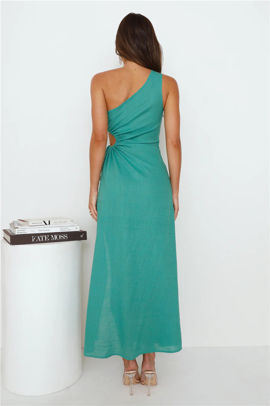 What's Your Name One Shoulder Maxi Dress Green
