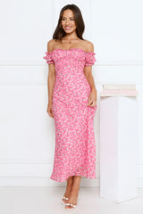 Chic Bloom Society Off Shoulder Maxi Dress Pink