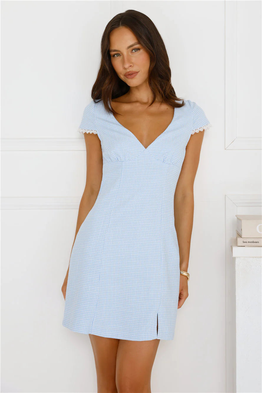 Chill Vibes Only Gingham Mini Dress Blue