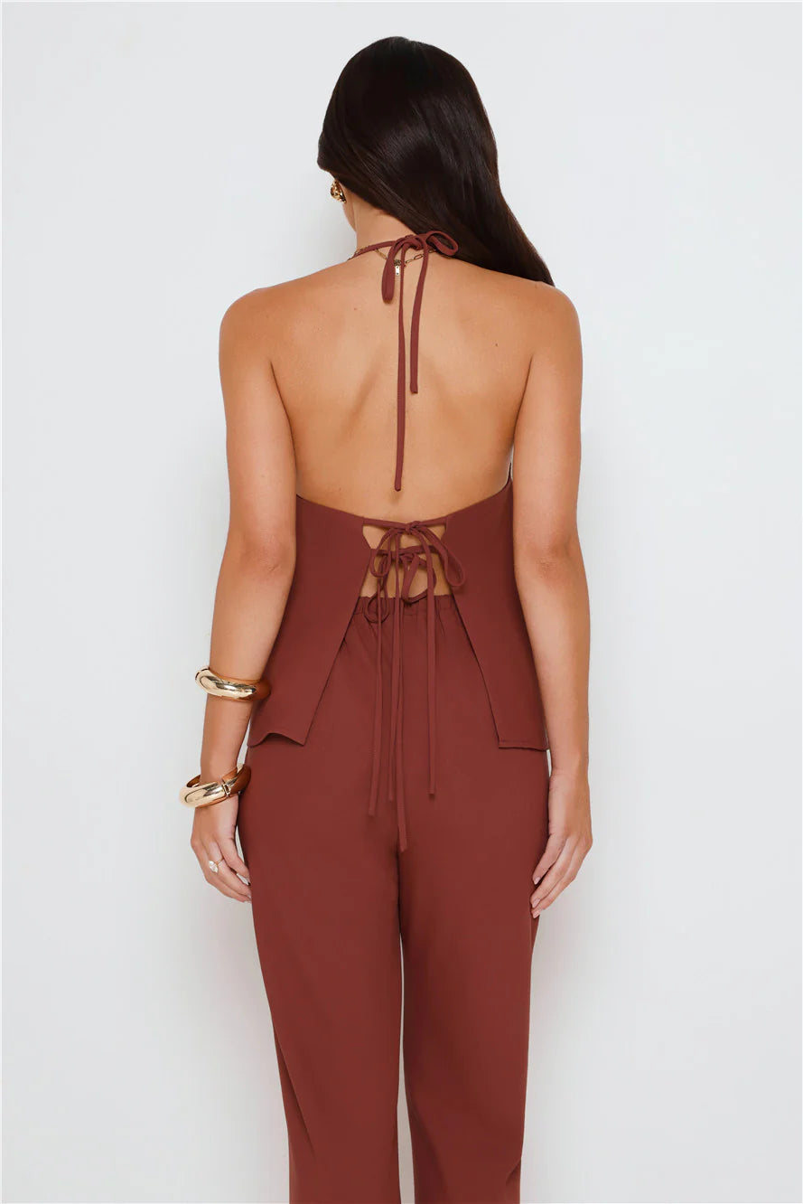 Clean Slate Tailored Halter Top Brown