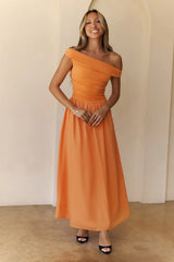 Camellia Charm Off Shoulder Maxi Dress Orange