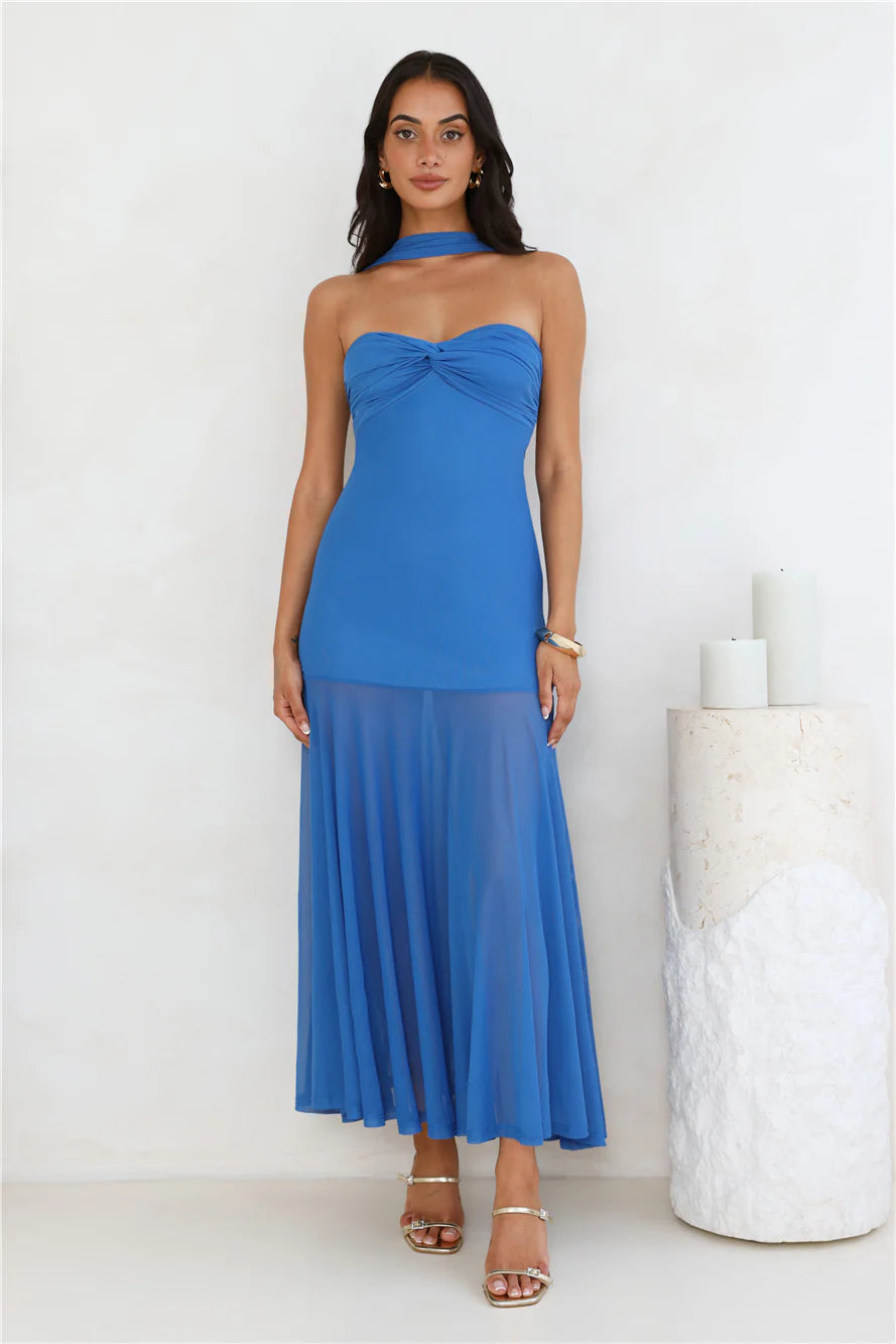 East Coast Edge Mesh Maxi Dress Blue
