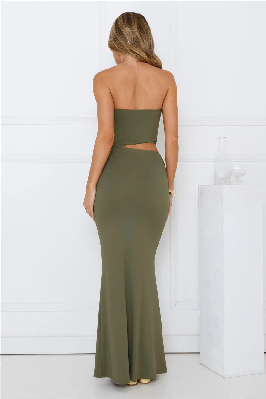 Chic Star Strapless Maxi Dress Olive