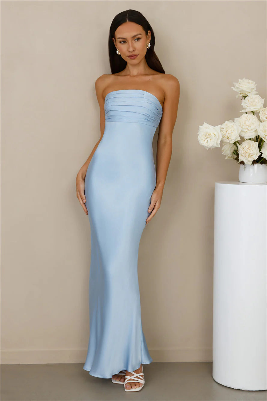 The Seraphina Strapless Satin Maxi Dress Blue