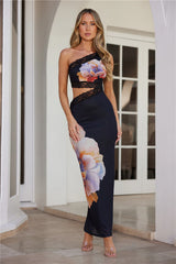 Bubbly Personality One Shoulder Mesh Maxi Dress Black
