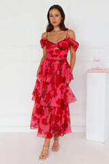 Whimsical Wonders Off Shoulder Midi Dress Pink