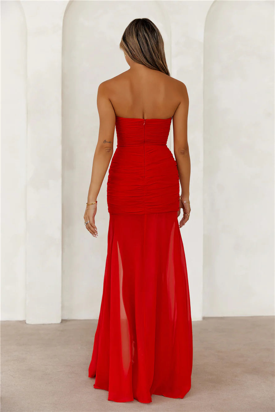 Chic And Sophisticated Strapless Maxi Dress Red