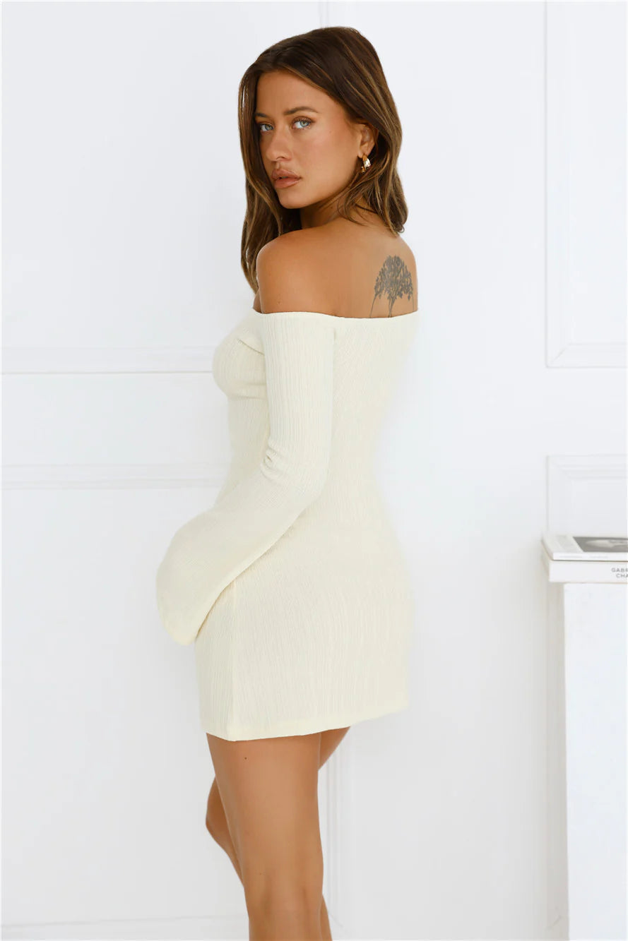 Falling Light Ribbed Long Sleeve Mini Dress Yellow